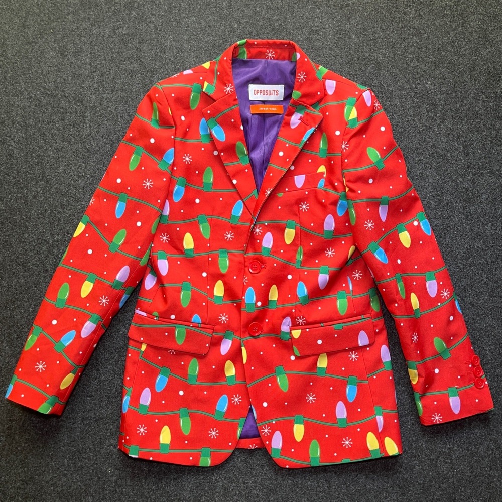 OppoSuits Blazer Kids Size M 8-10Y Red Holiday Christmas Lights Print